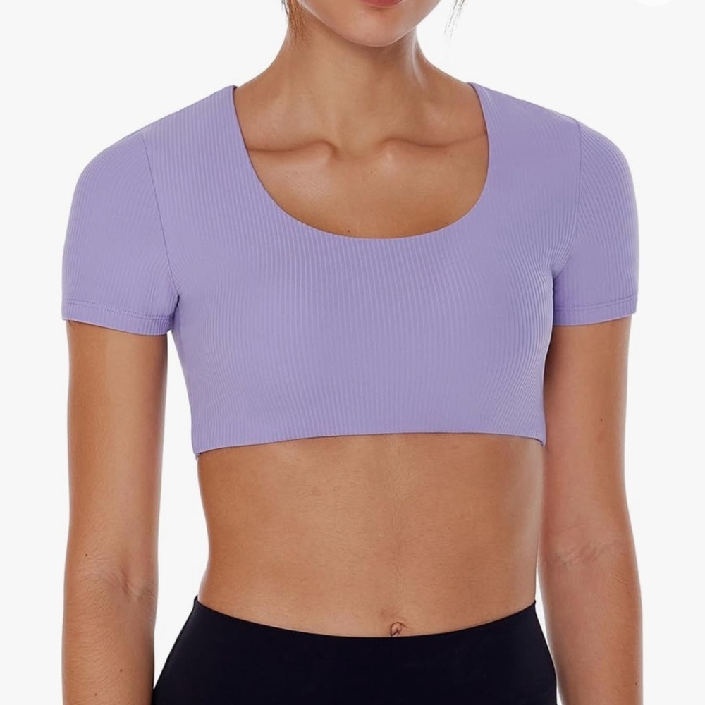 NWT ENERBLOOM Women's Workout Ribbed Built in Bra Crop Top